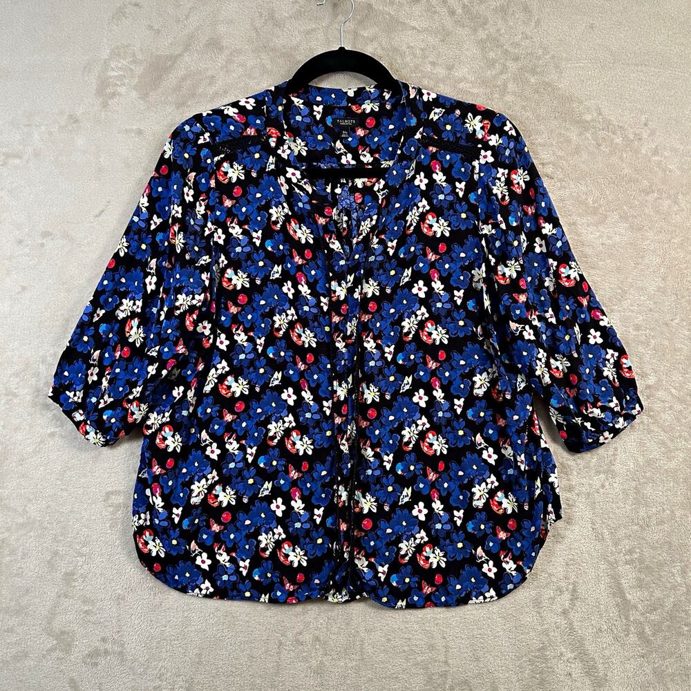 Talbots Petites Butterfly Floral Blouse Size 3XP V-Neck 3/4 Sleeve Cottagecore